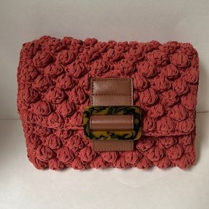 Crochet style purse handbag or clutch in popcorn pattern orange